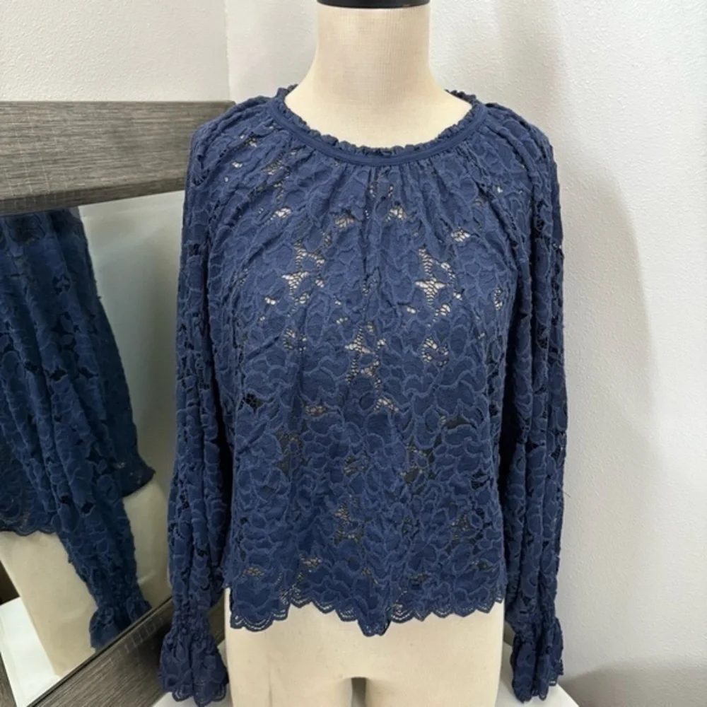 Free People Blue Ruffled Olivia lace Blouse